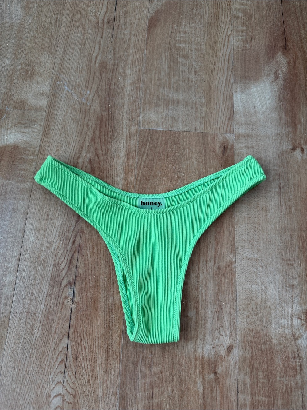 Honey. Women's Neon Green Ribbed Bikini Bottom